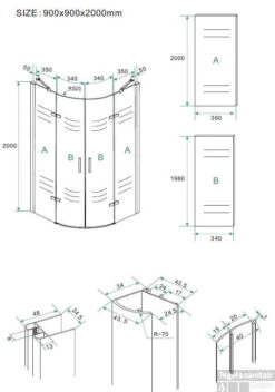 Douchecabine Wiesbaden Kwartrond 2 Deuren 90x90cm 8mm NANO Coating