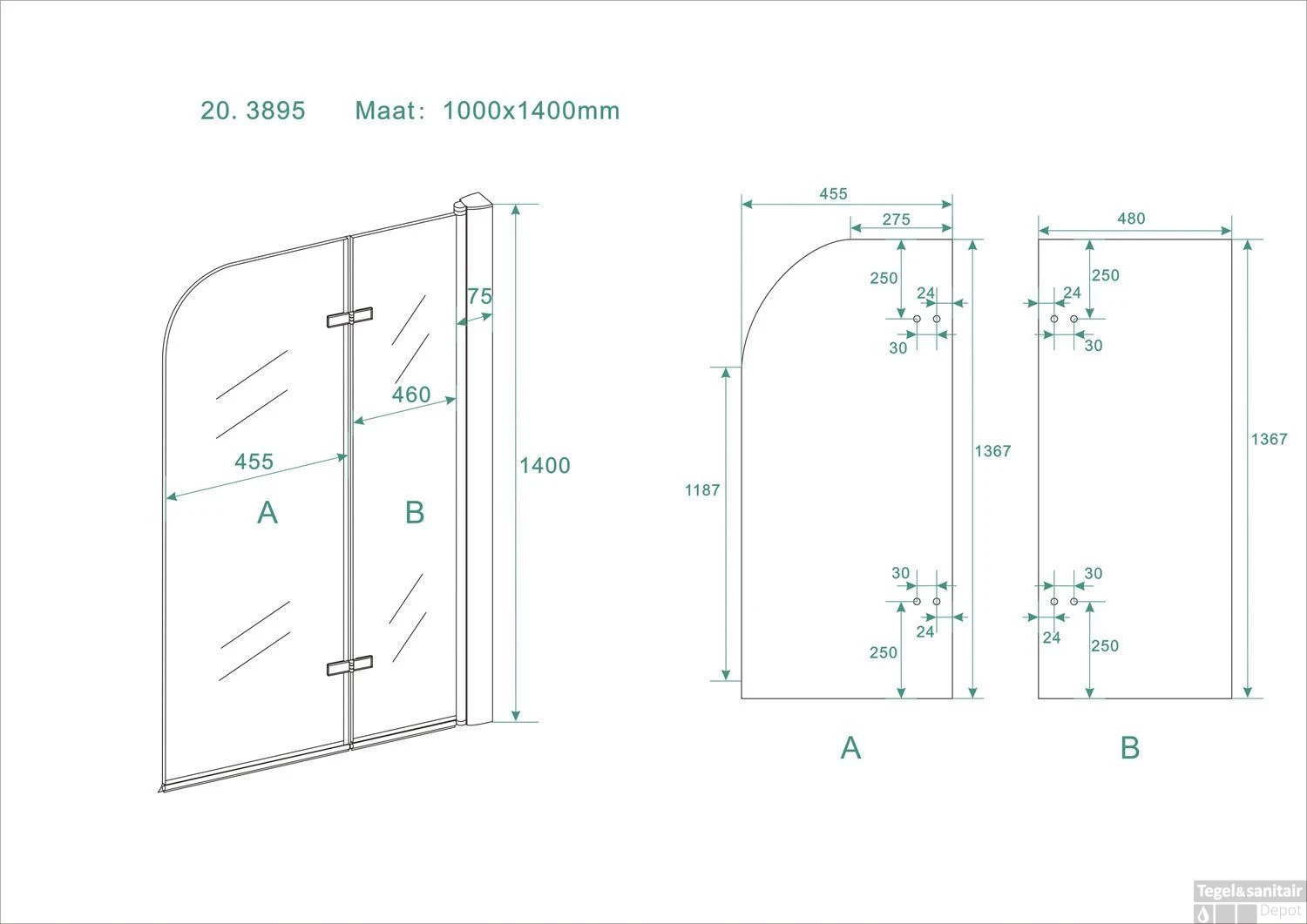 Badwand Wiesbaden Inklapbaar 100x140cm 6mm NANO Coating 8 Badwand Wiesbaden Inklapbaar 100x140cm 6mm NANO Coating - Afbeelding 6