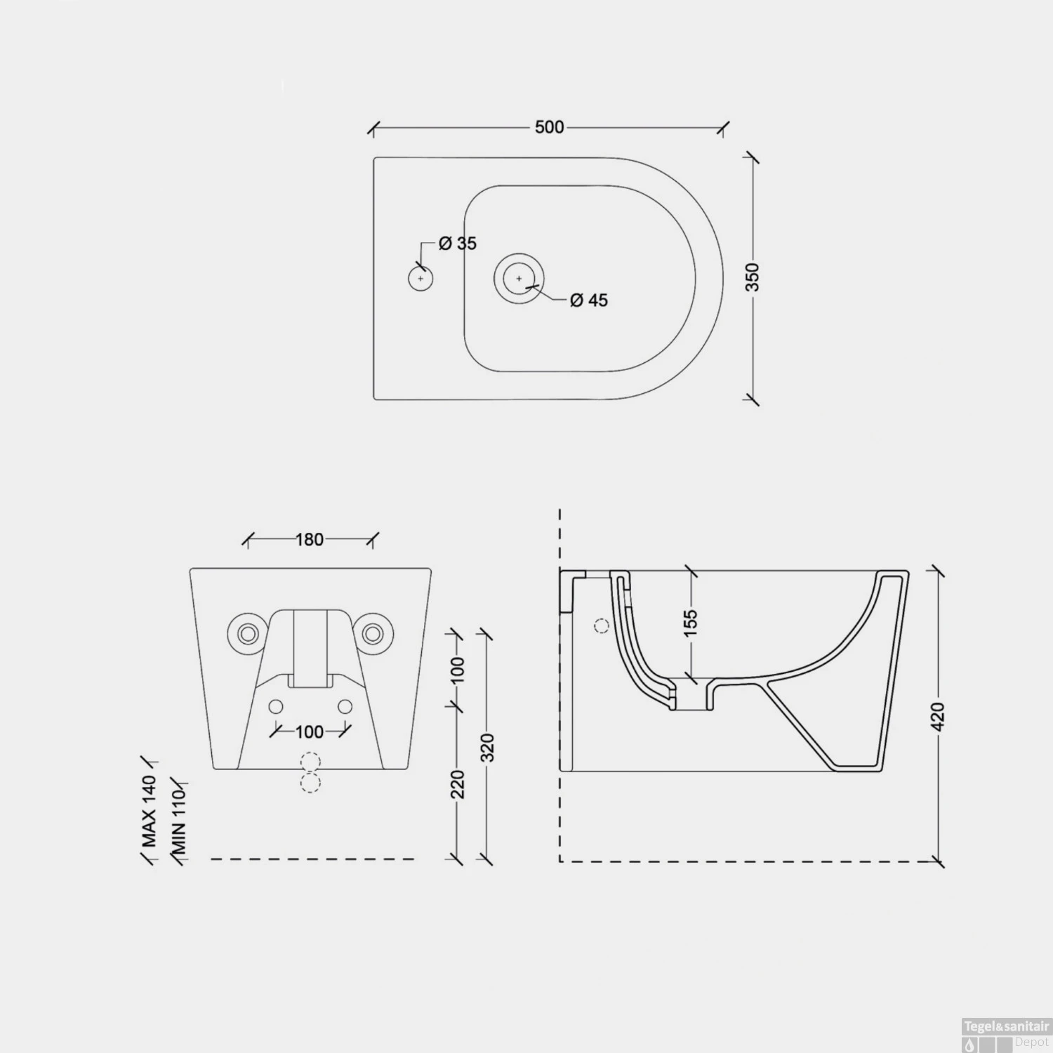 Bidet Salenzi Form Square Mat Donkerbruin (exclusief Kraan) 5 Bidet Salenzi Form Square Mat Donkerbruin (exclusief Kraan) - Afbeelding 3
