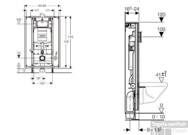 Geberit Gis Easy Sigma Inbouwreservoir H120 Cm. B.60/95 Cm. 4 Geberit Gis Easy Sigma Inbouwreservoir H120 Cm. B.60/95 Cm. - Afbeelding 2