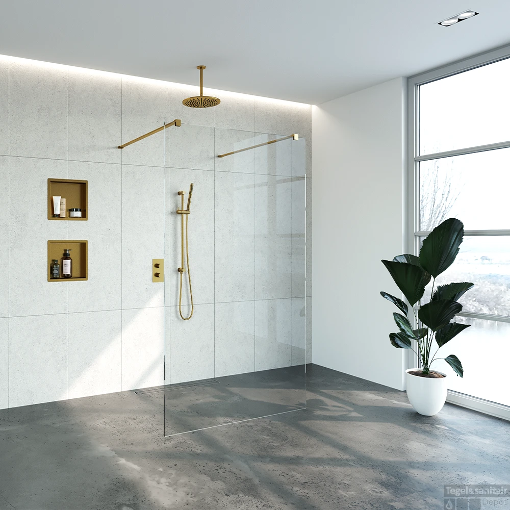 Doorloopdouche Compleet Just Creating Profielloos 120x200 Cm Goud 4 Doorloopdouche Compleet Just Creating Profielloos 120x200 Cm Goud - Afbeelding 2