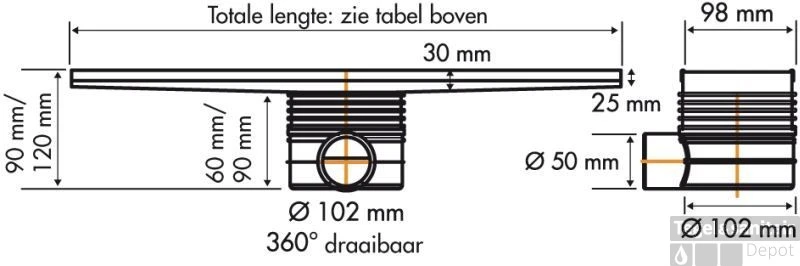 Easydrain Tegeldrain Tegel Afv.goot 9,8x60cm.m/sifon (tgl.roosterd.12mm Rvs 5 Easydrain Tegeldrain Tegel Afv.goot 9,8x60cm.m/sifon (tgl.roosterd.12mm Rvs - Afbeelding 3
