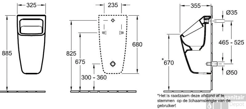 Villeroy & Boch Architectura Urinoir Vierkant / Met Sifon/incl.bev. Wit 4 Villeroy & Boch Architectura Urinoir Vierkant / Met Sifon/incl.bev. Wit - Afbeelding 2