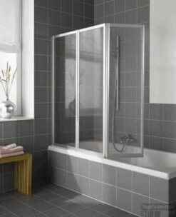 Kermi Vario Badklapwand 3-delig 160 Cm. Kunst. Parel Matzilver-kunststof Glas