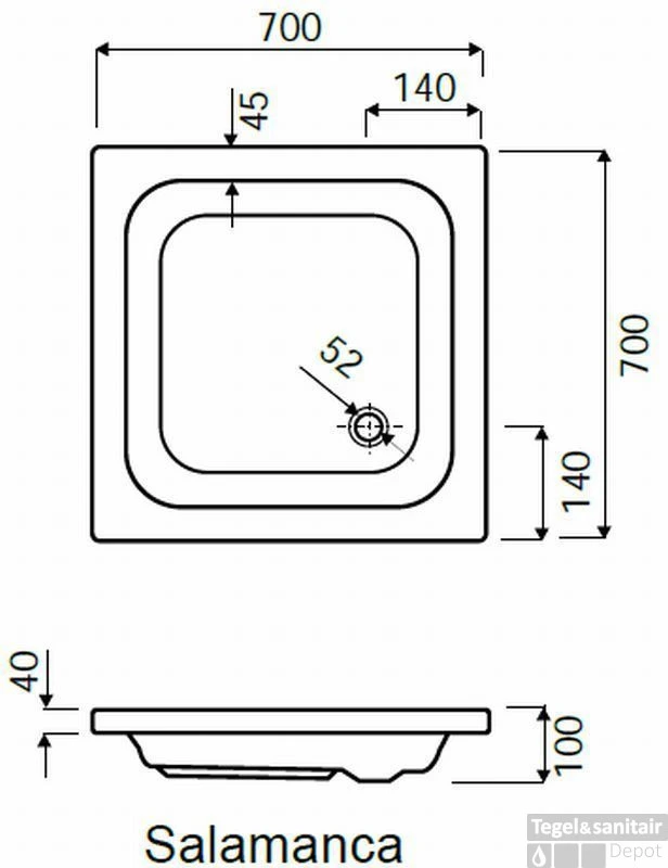 Wisa Salamanca Douchebak 70 X 70 X 10 Cm. Wit 4 Wisa Salamanca Douchebak 70 X 70 X 10 Cm. Wit - Afbeelding 2