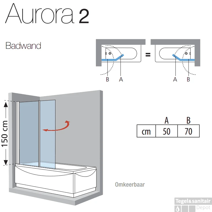 Badklapwand Novellini Aurora 2 Delig 120x150cm 6mm NANO Coating 4 Badklapwand Novellini Aurora 2 Delig 120x150cm 6mm NANO Coating - Afbeelding 2