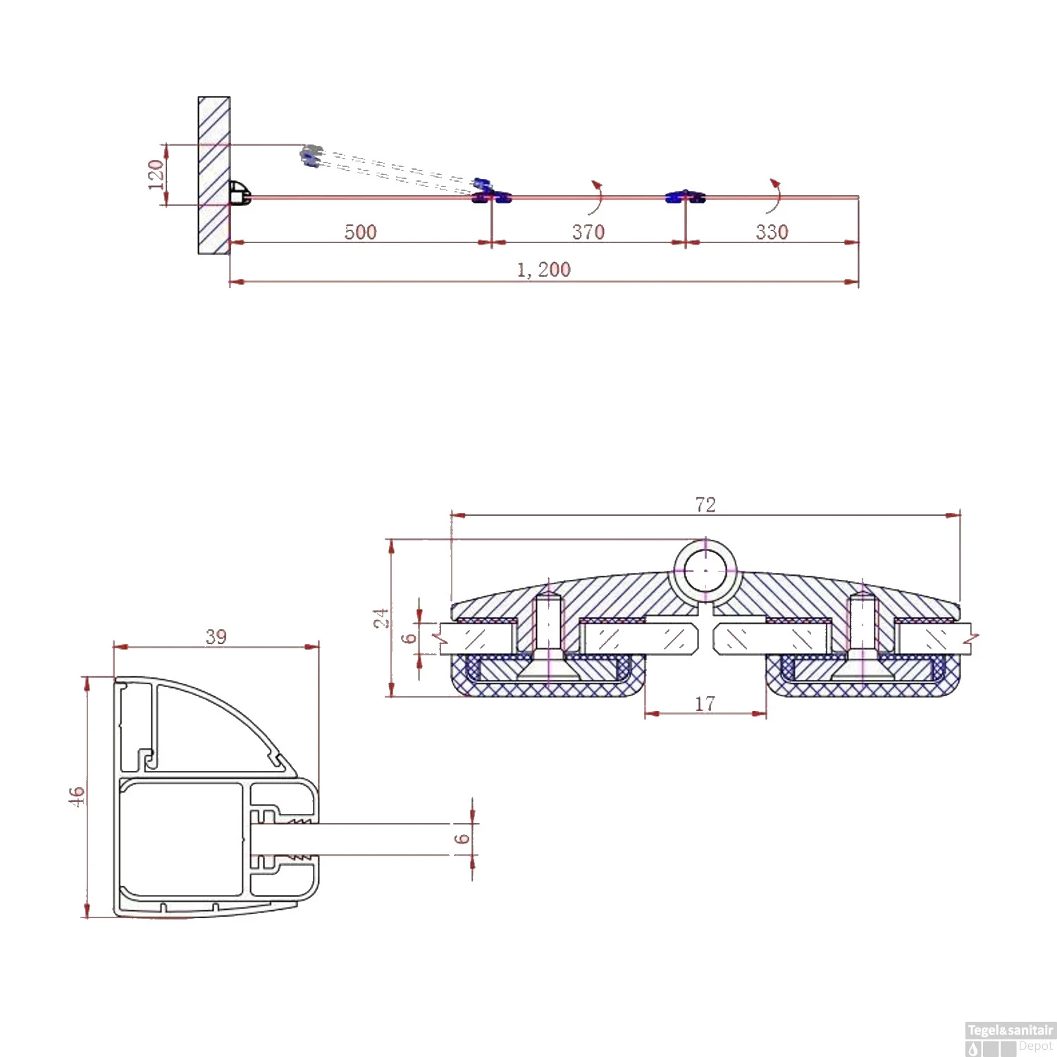 Badwand Boss & Wessing Bibi Recht 120x140cm Scharnierend 3-delig Omkeerbaar 6mm 5 Badwand Boss & Wessing Bibi Recht 120x140cm Scharnierend 3-delig Omkeerbaar 6mm - Afbeelding 3