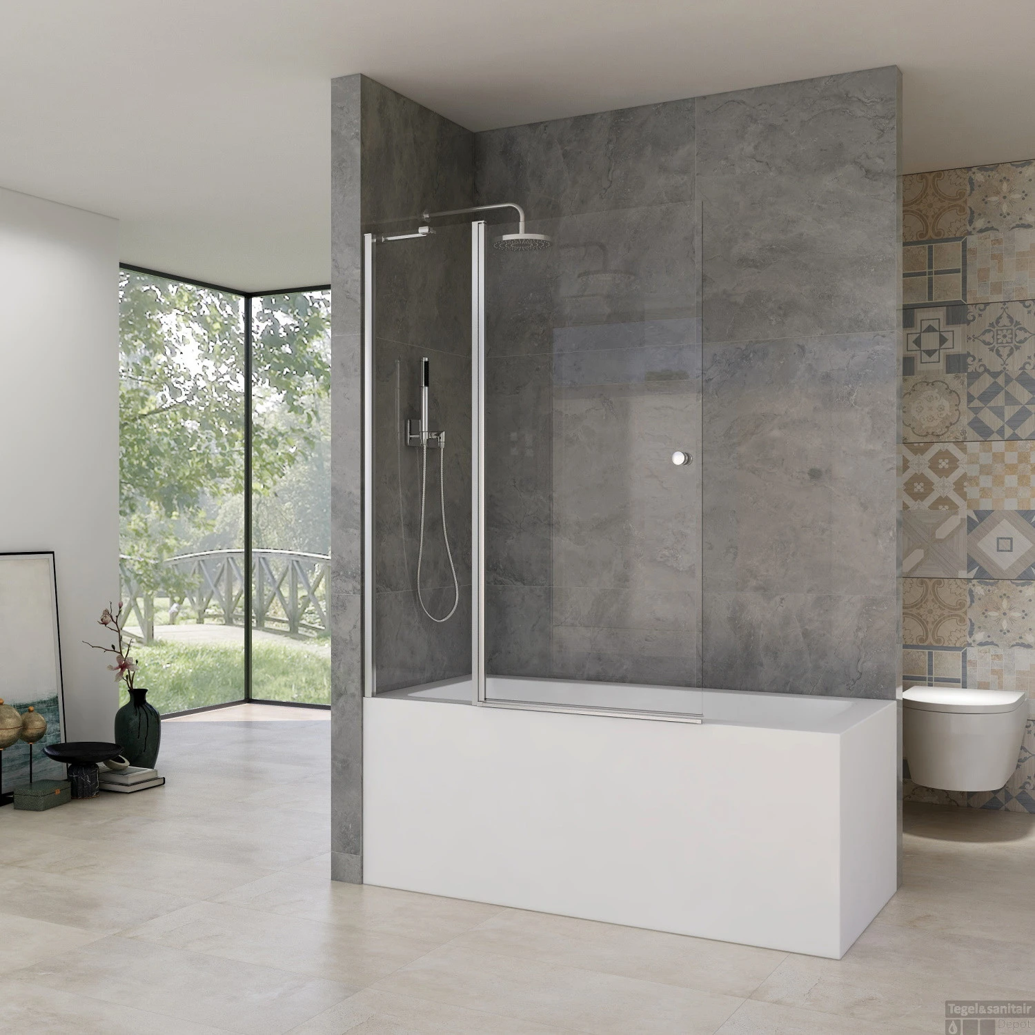 Badwand Van Rijn ST02 Klapwand + Vaste Wand 120x150 Cm Helder Glas 6 Mm Chroom