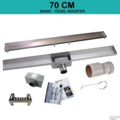 RVS Douchegoot BASIC Met Uitneembaar Sifon 70x7cm 6,7cm Diep TEGEL ROOSTER