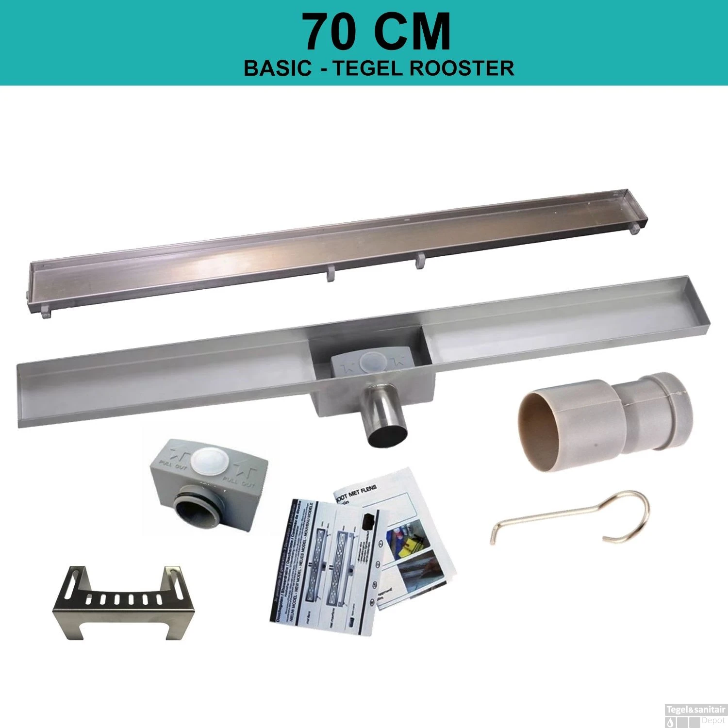 RVS Douchegoot BASIC Met Uitneembaar Sifon 70x7cm 6,7cm Diep TEGEL ROOSTER 3 RVS Douchegoot BASIC Met Uitneembaar Sifon 70x7cm 6,7cm Diep TEGEL ROOSTER