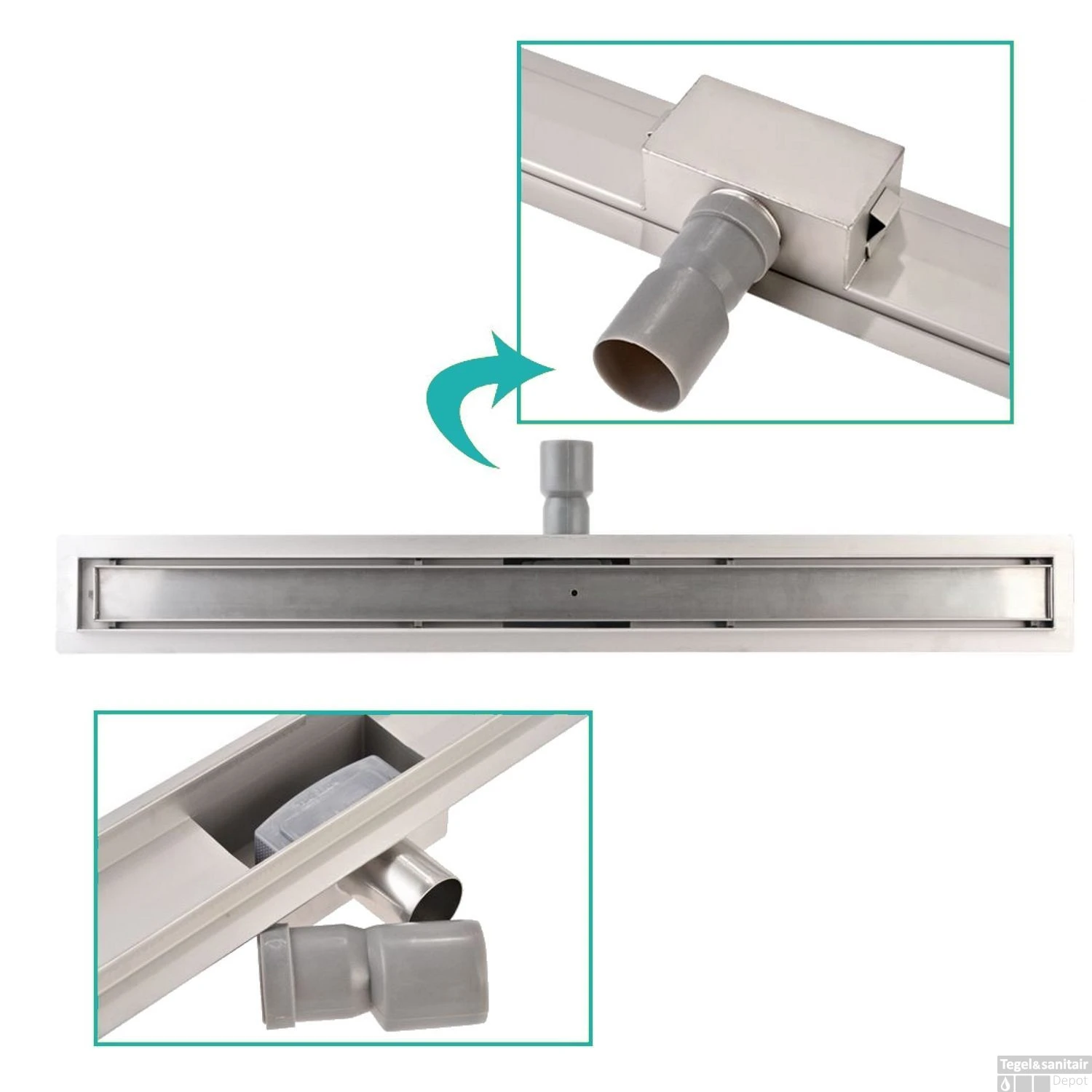 RVS Douchegoot BASIC Met Uitneembaar Sifon 70x7cm 6,7cm Diep TEGEL ROOSTER 4 RVS Douchegoot BASIC Met Uitneembaar Sifon 70x7cm 6,7cm Diep TEGEL ROOSTER - Afbeelding 2