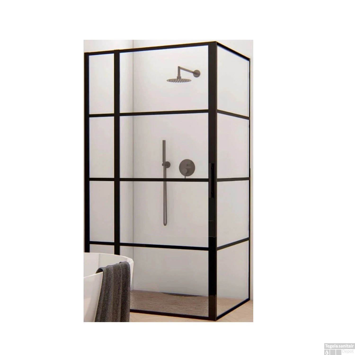 BWS Douchecabine Frame 90x70 Cm 8 Mm NANO Glas Mat Zwart Raster 8 BWS Douchecabine Frame 90x70 Cm 8 Mm NANO Glas Mat Zwart Raster - Afbeelding 6