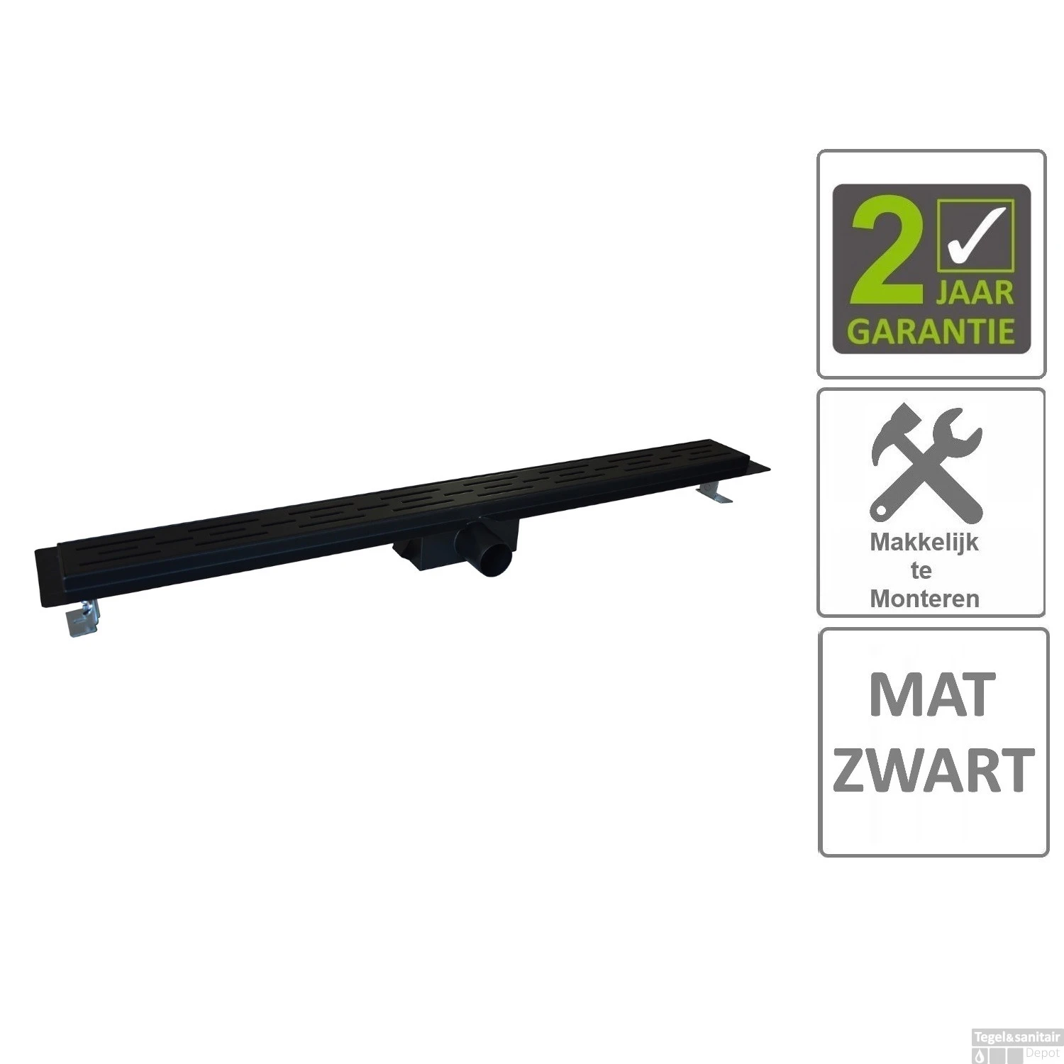 BWS Douchegoot Flens Met Uitneembaar Sifon 90x7x6.7cm RVS Mat Zwart