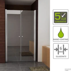 BWS Douchedeur | 2 Pendeldeuren | 6mm NANO Coating Glas | Chroom | Nisdeur (Alle Maten) -Badkamerwinkel bws nisdeur met pendeldeuren