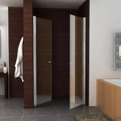 BWS Douchedeur | 2 Pendeldeuren | 6mm NANO Coating Glas | Chroom | Nisdeur (Alle Maten) -Badkamerwinkel bws nisdeur met pendeldeuren detail.1