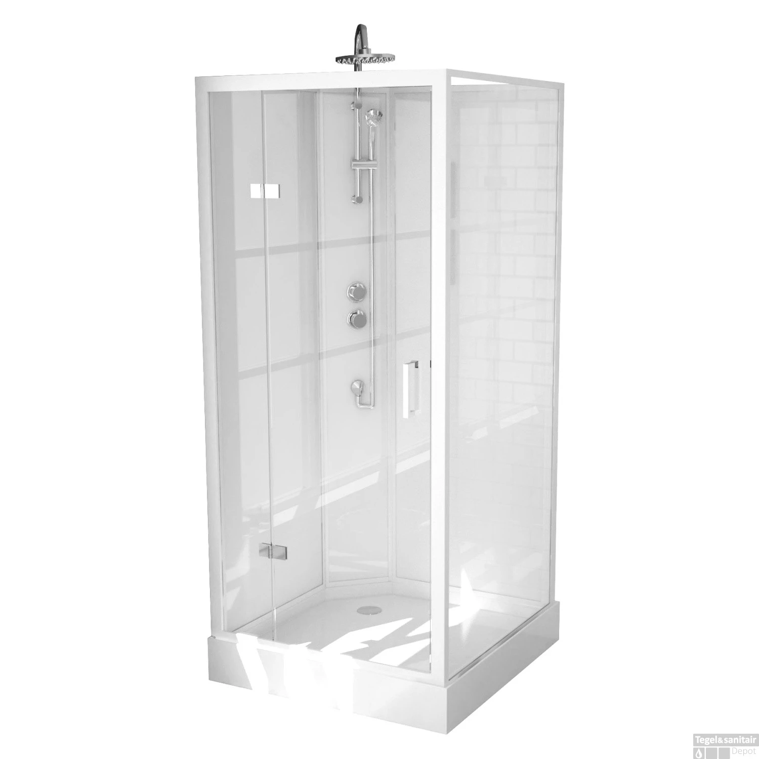 Complete Douchecabine VM Khone V Met Draaideur 90x90x222 Cm Mat Wit - Afbeelding 2