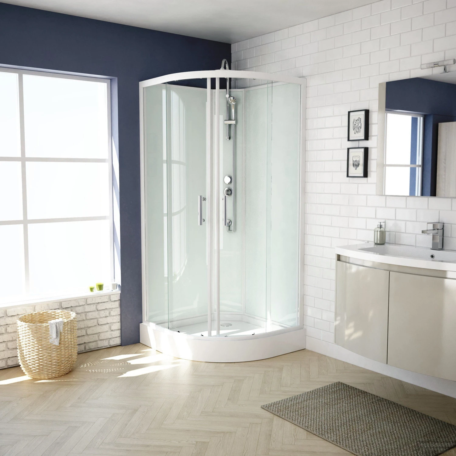 Complete Douchecabine VM Khone VI Met Schuifdeuren 90x90x222 Cm Mat Wit