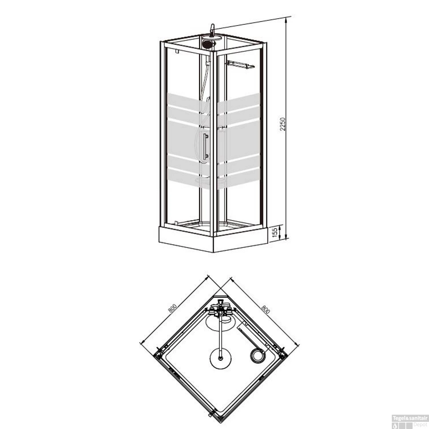 Complete Douchecabine Wiesbaden Thermo 80x80x218 Cm 5mm 4 Complete Douchecabine Wiesbaden Thermo 80x80x218 Cm 5mm - Afbeelding 2