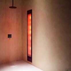 Sunshower Deluxe Mat Zwart UV En Infrarood Inbouwapparaat 32x187x16 Cm Aluminium Mat Zwart -Badkamerwinkel deluxe black schuin ir water