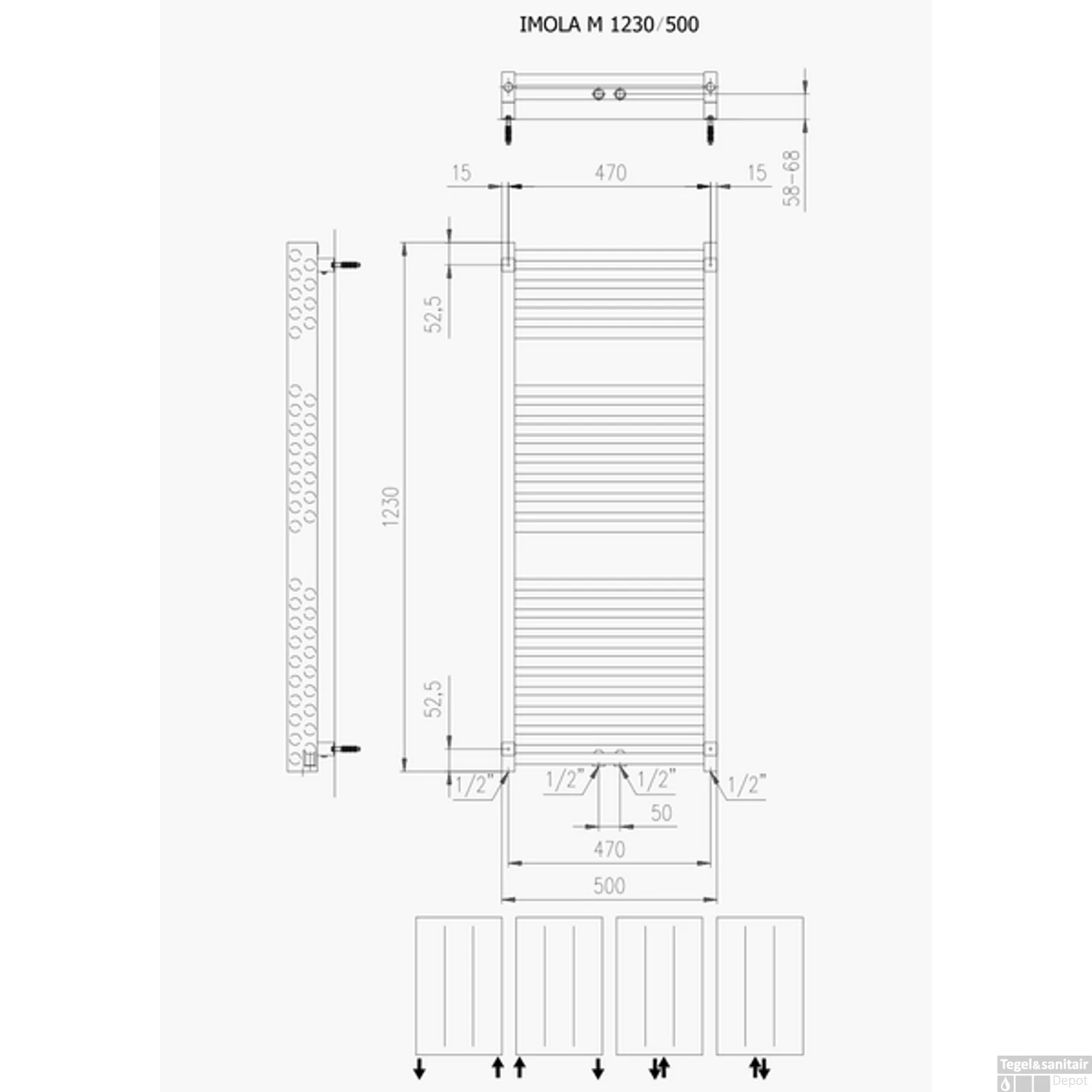 Designradiator Boss & Wessing Ifona 123x50 Cm 802 Watt Met Middenaansluiting Wit Structuur - Afbeelding 2