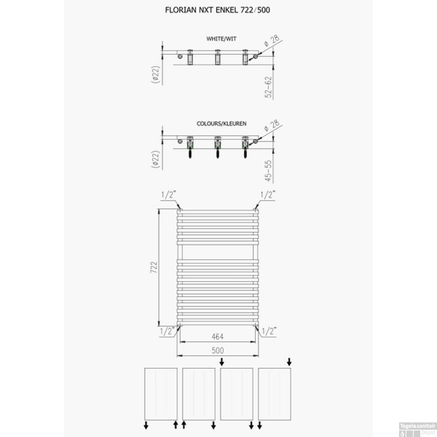Handdoekradiator Florion Enkel 722 X 500 Mm Zilver Metallic - Afbeelding 2