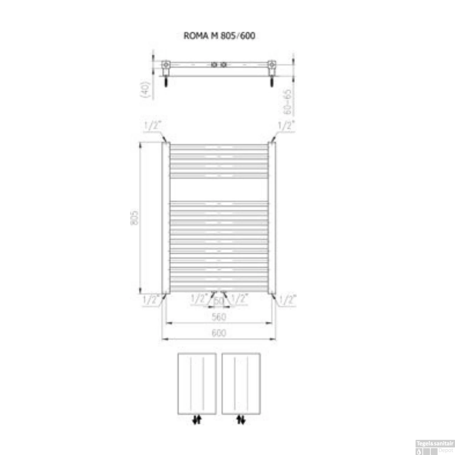 Designradiator Plieger Roma M 80,5 X 60 Cm 458 Watt Middenaansluiting Zilver Metallic - Afbeelding 2