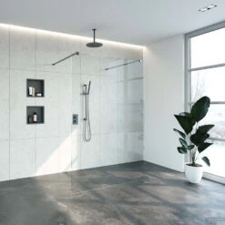 Doorloopdouche Compleet Just Creating Profielloos 140x200 Cm Gunmetal -Badkamerwinkel doorloopdouche compleet just creating profielloos 140x200 cm gunmetal sfeer