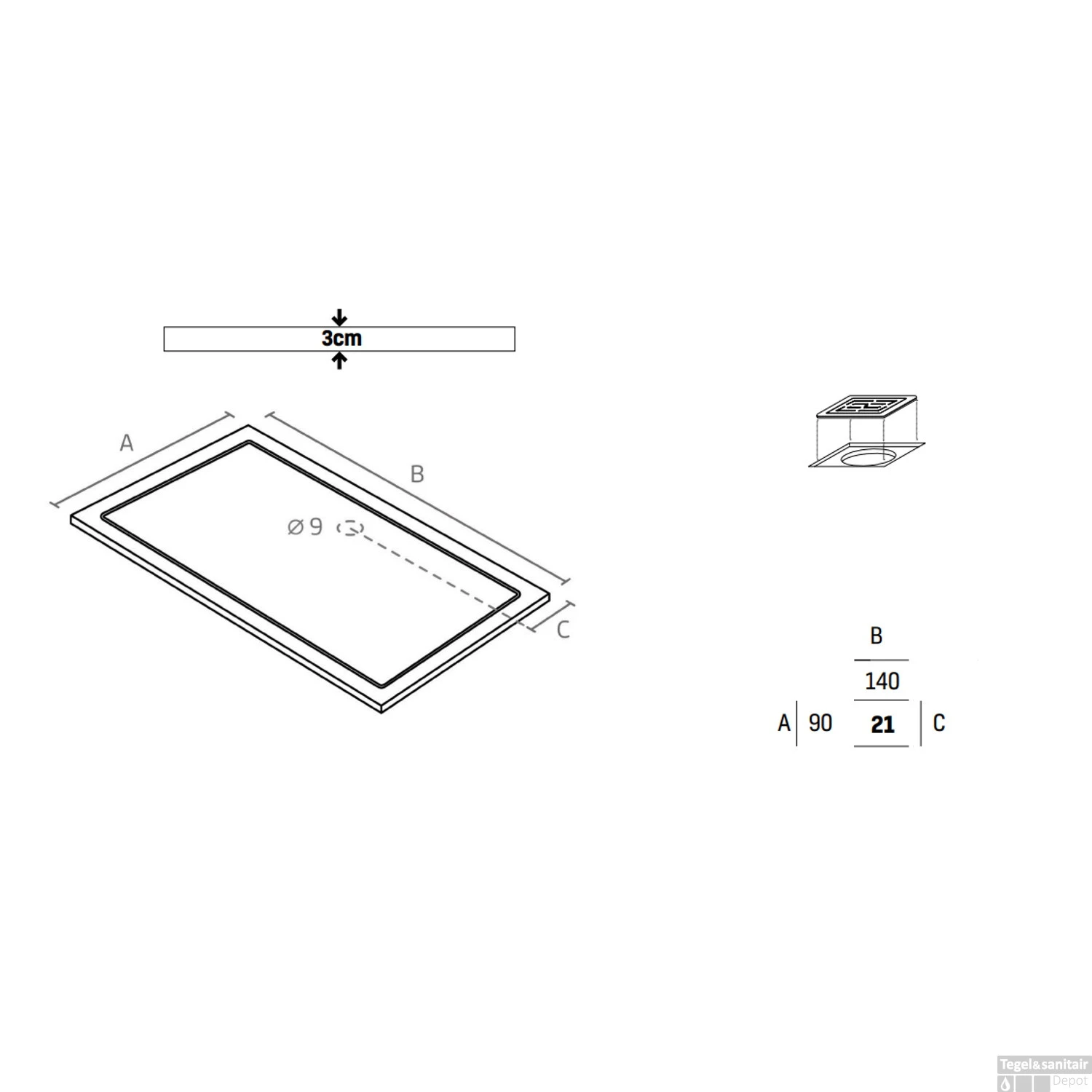 Douchebak Boss & Wessing Infinity 140x90 Cm Composietsteen Grijs 4 Douchebak Boss & Wessing Infinity 140x90 Cm Composietsteen Grijs - Afbeelding 2