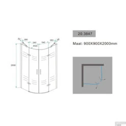 Douchecabine Wiesbaden Kwartrond 2 Deuren 90x90cm 8mm NANO Coating -Badkamerwinkel douchecabine wiesbaden kwartrond deuren 20.3847 tech