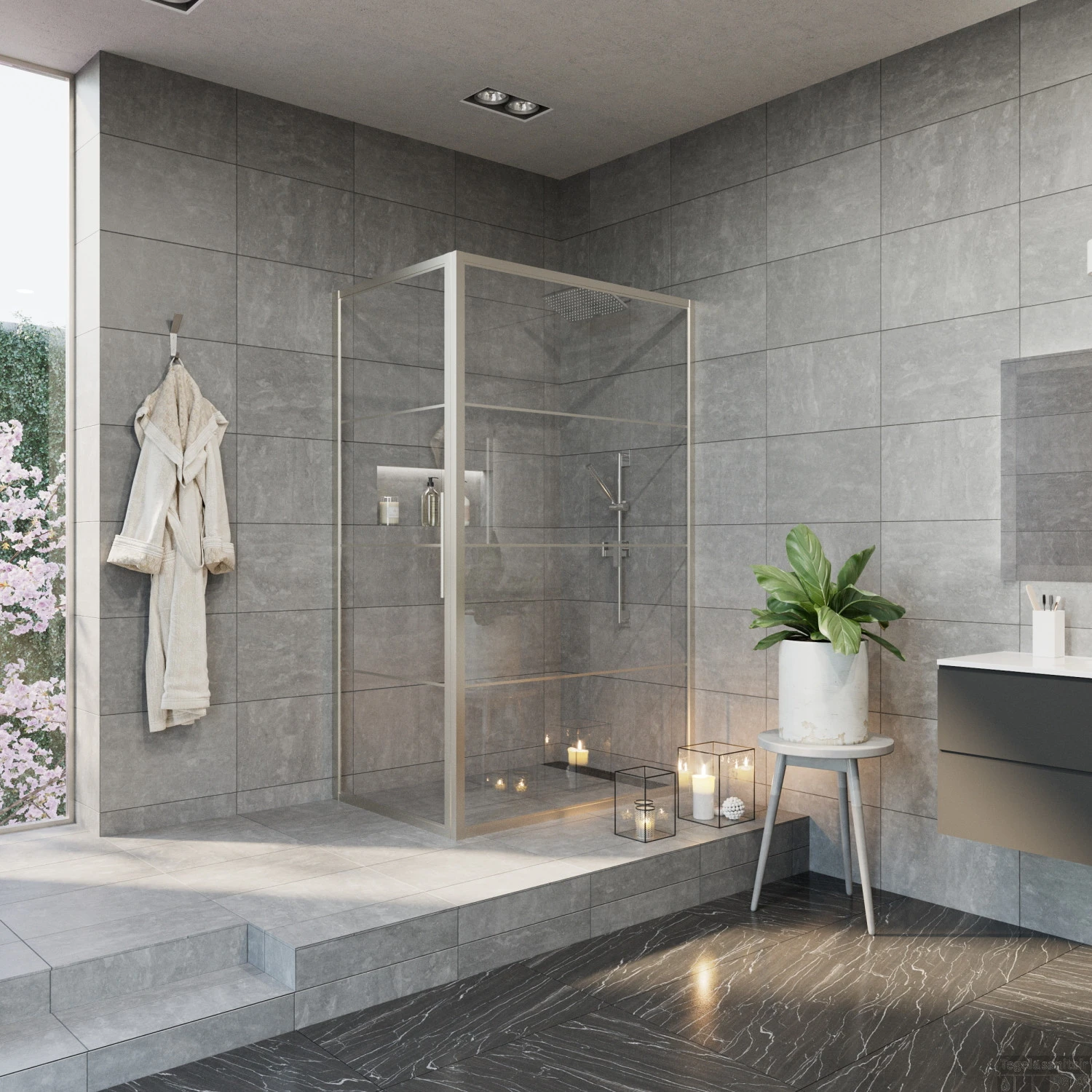 Douchecabine BWS Frame 120x80 Cm 8 Mm NANO Glas Met Raster RVS 3 Douchecabine BWS Frame 120x80 Cm 8 Mm NANO Glas Met Raster RVS