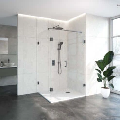 Douchecabine Compleet Just Creating 3-Delig 100x120 Cm Gunmetal -Badkamerwinkel douchecabine compleet just creating 3 delig 100x120 cm gunmetal sfeer