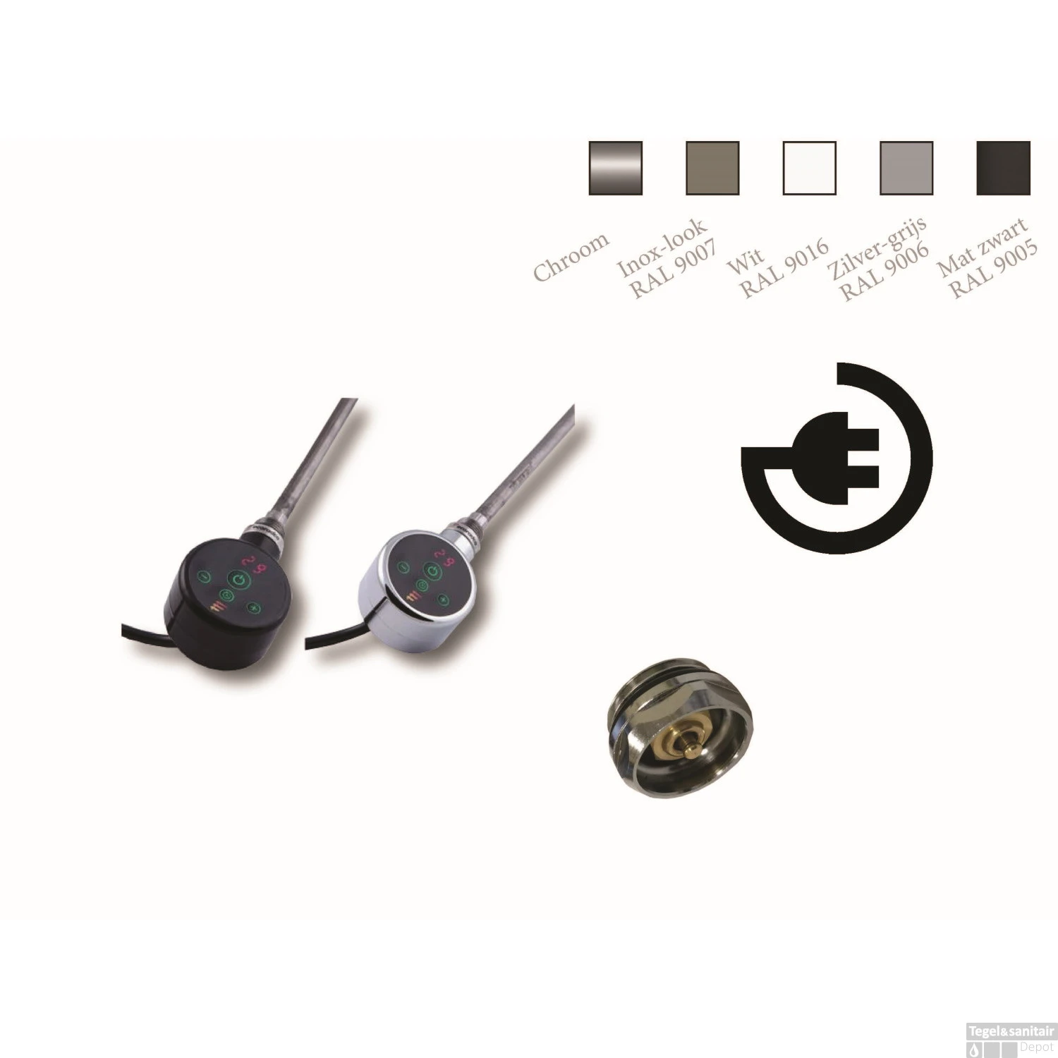 Elektrische Design Radiator Sanicare Plug En Play Thermostaat Chroom (Alle Maten Beschikbaar) - Afbeelding 2