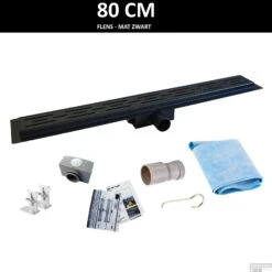 Mat Zwarte RVS Douchegoot Flens Met Uitneembaar Sifon 80x7cm 6,7cm Diep MAT ZWART ROOSTER