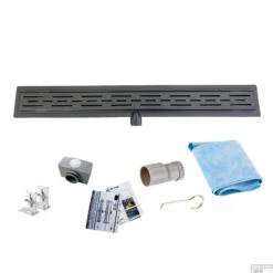 Zwarte Chromen RVS Douchegoot Flens Met Uitneembaar Sifon 120x7cm 6,7cm Diep BLACK CHROME ROOSTER -Badkamerwinkel flens douchegoot 120cm black chrome shop