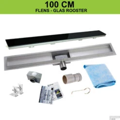 RVS Douchegoot Flens Met Uitneembaar Sifon 100x7cm 6,7cm Diep GLAS ROOSTER