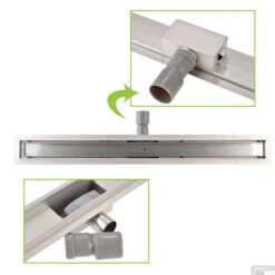 RVS Douchegoot Flens Met Uitneembaar Sifon 100x7cm 6,7cm Diep GLAS ROOSTER -Badkamerwinkel flens glas rooster 100cm 3