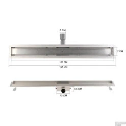 RVS Douchegoot Flens Met Uitneembaar Sifon 120x7cm 6,7cm Diep TEGELROOSTER MAT ZWART -Badkamerwinkel flens tegel rooster 120cm mat zwart tech