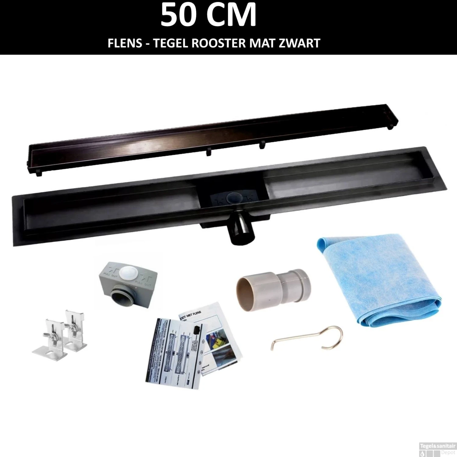 RVS Douchegoot Flens Met Uitneembaar Sifon 50x7cm 6,7cm Diep TEGELROOSTER MAT ZWART 3 RVS Douchegoot Flens Met Uitneembaar Sifon 50x7cm 6,7cm Diep TEGELROOSTER MAT ZWART