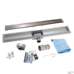 Wiesbaden RVS Douchegoot | Tegelrooster | Flens Met Uitneembaar Sifon | 80x7cm En 6,7cm Diep -Badkamerwinkel flens tegel rooster 80 cm shop