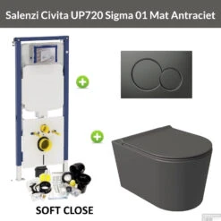 Geberit UP720 Toiletset Compleet | Inbouwreservoir | Salenzi Civita Mat Antraciet | Met Drukplaat
