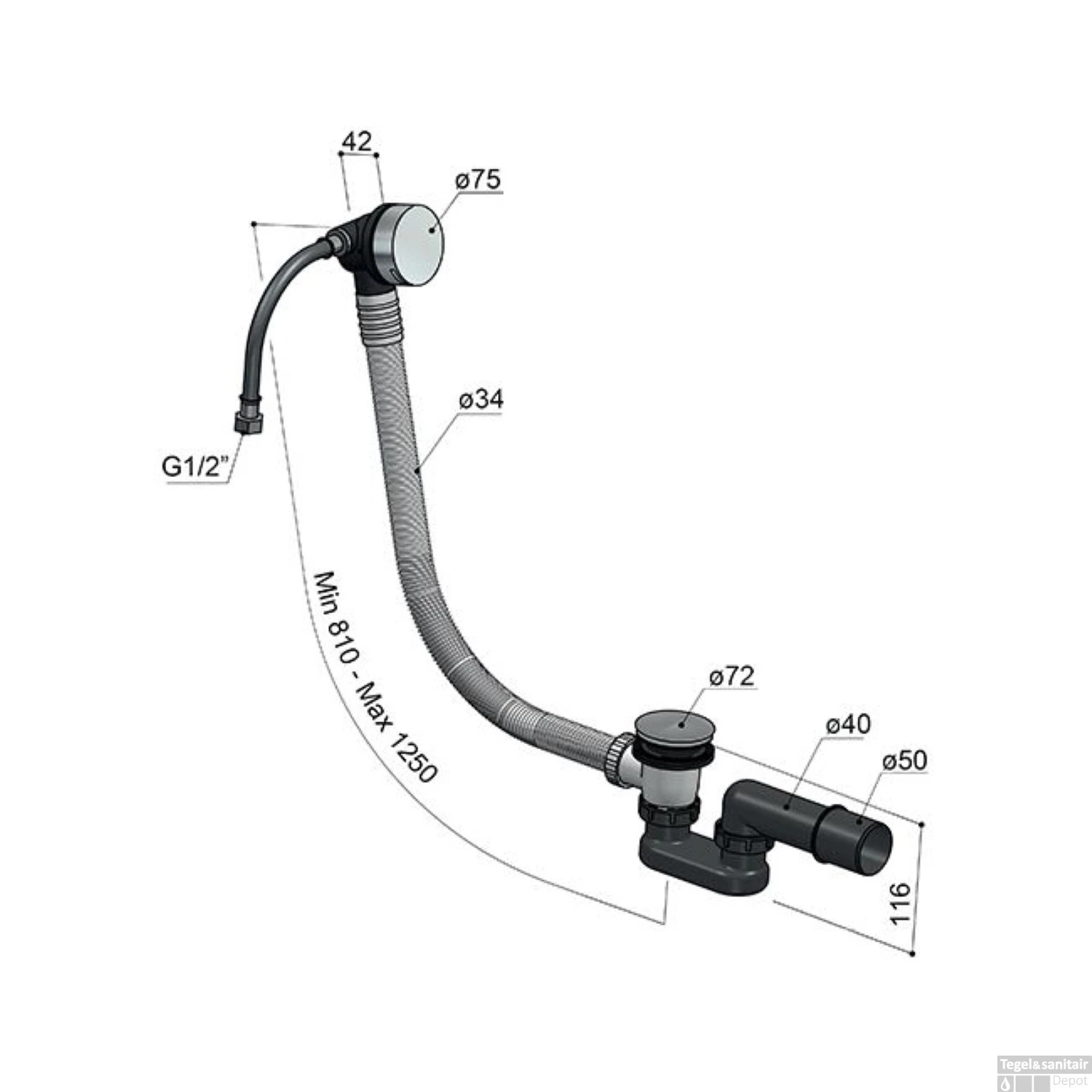 Hotbath Archie Badafvoer Met Vulcombinatie RVS 316 AR133IX 4 Hotbath Archie Badafvoer Met Vulcombinatie RVS 316 AR133IX - Afbeelding 2