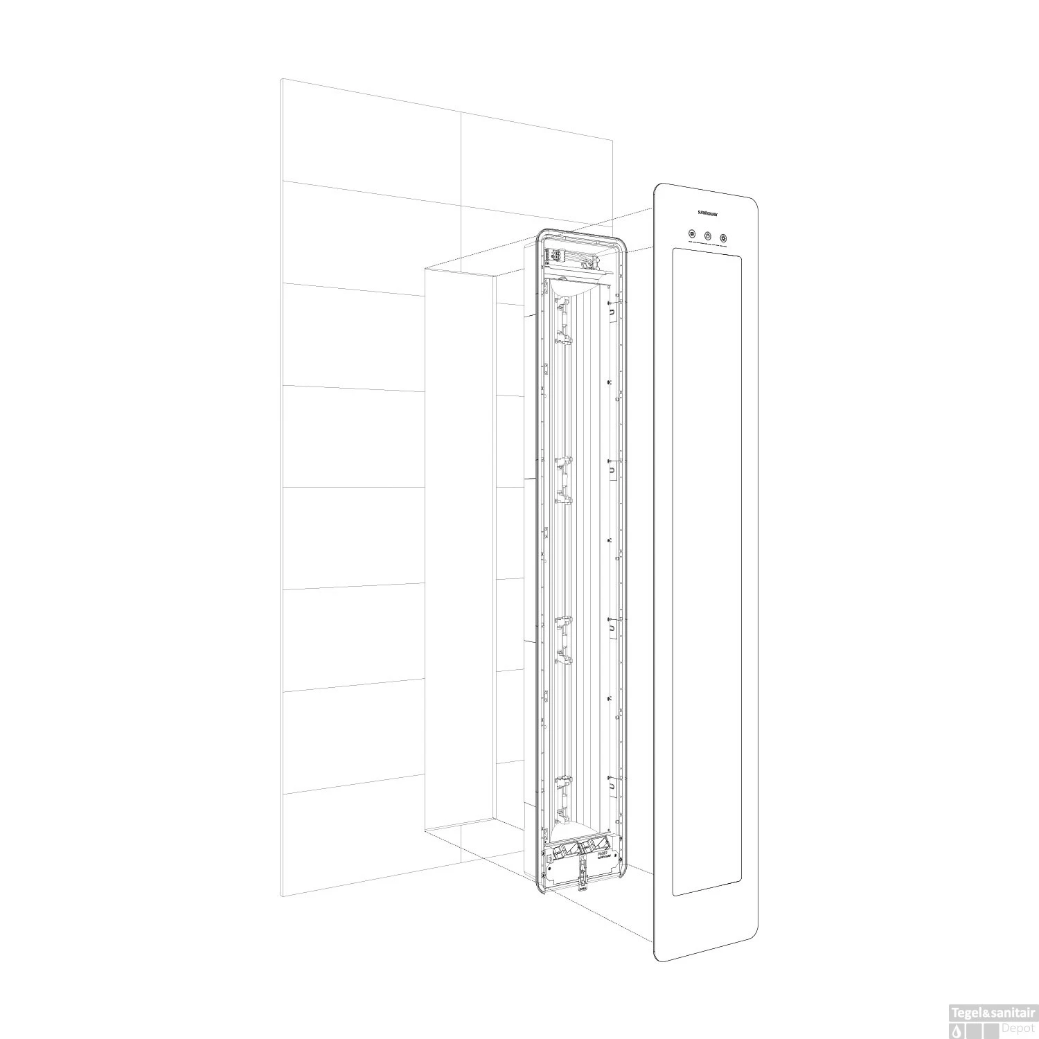 Sunshower One S Round Infrarood 95x33 Cm Inbouw - Opbouw Vlak Of Hoek Sand White - Afbeelding 6