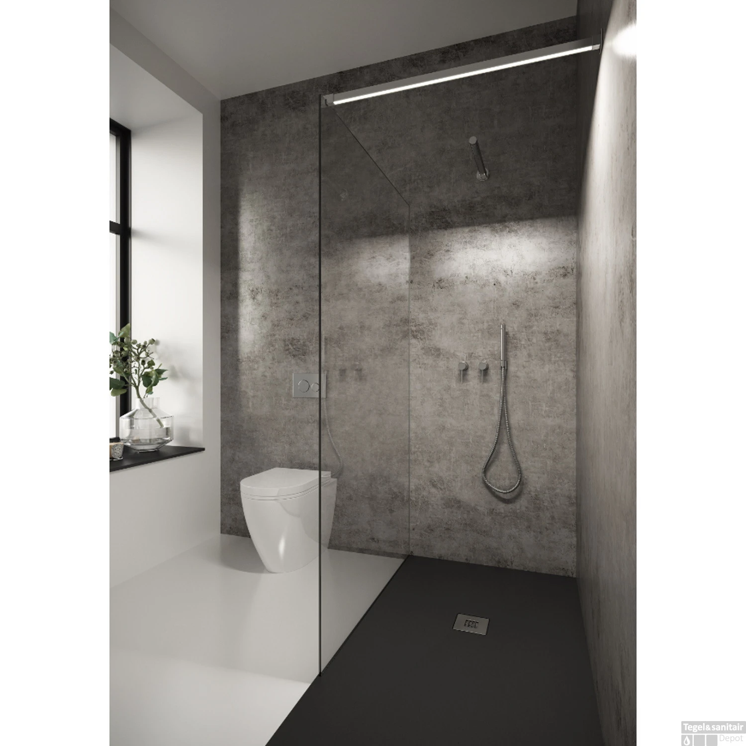 Inloopdouche Bellezza Bagno StabiLight 110x195cm 8 Mm Helder Glas Antikalk Inclusief Stabilisatiestang Met Verlichting Chroom