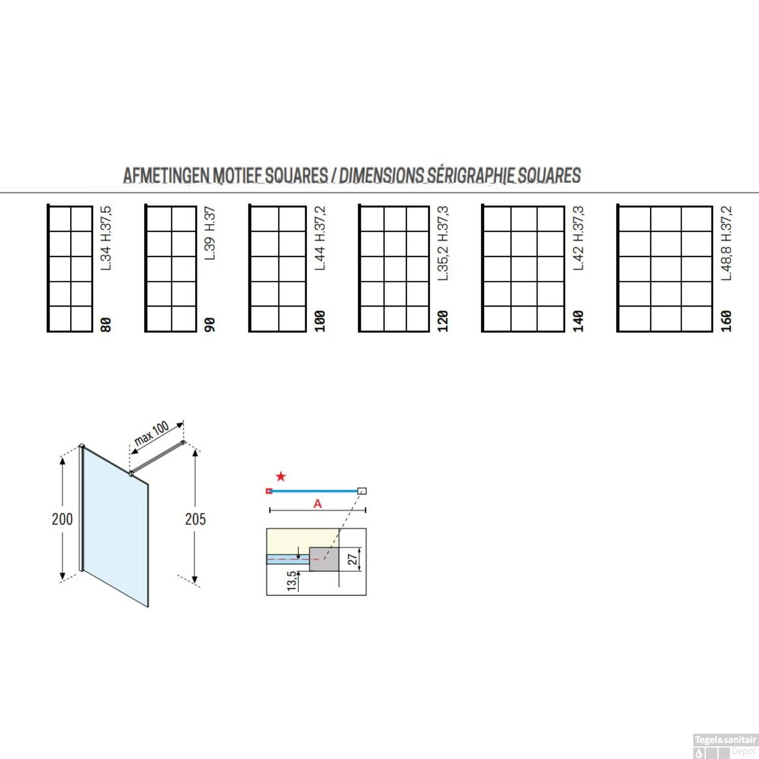 Inloopdouche Novellini Kuadra H Squares 120x200 Cm Helder Glas Mat Zwart Raster 5 Inloopdouche Novellini Kuadra H Squares 120x200 Cm Helder Glas Mat Zwart Raster - Afbeelding 3