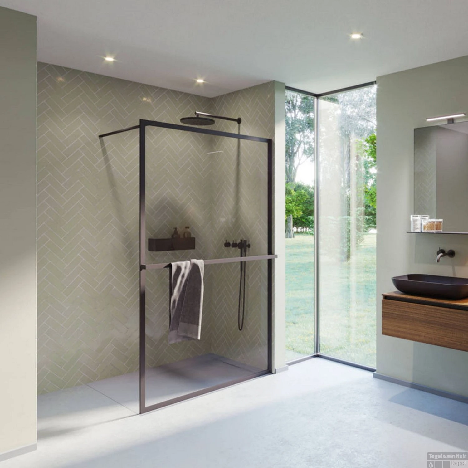 Inloopdouche Riho Lucid GD400 Omkeerbaar Verstelbaar Aluminium 200x120 Cm Mat Zwart