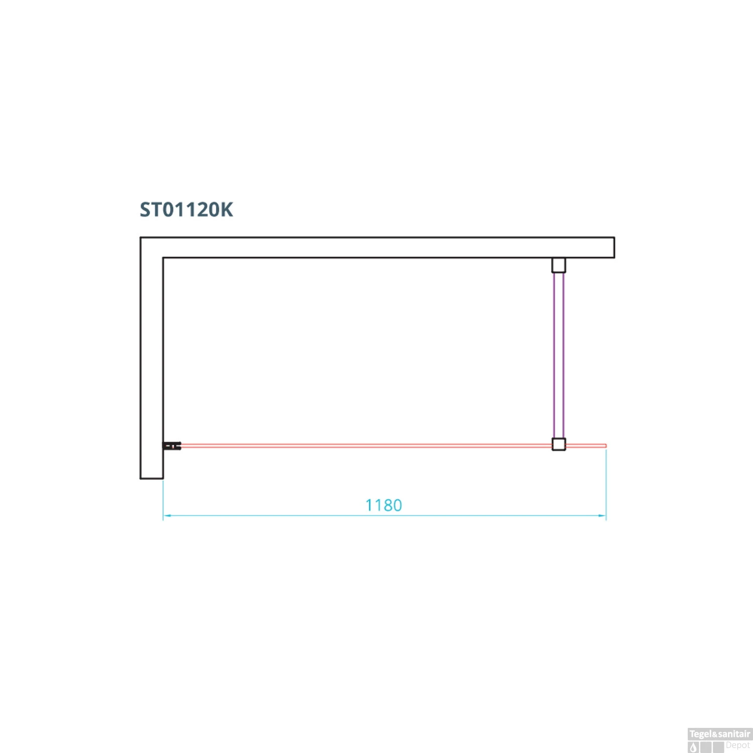 Inloopdouche Van Rijn ST01 Met Scharnieren En Stabilisatiestang 118x200 Cm Helder Glas 8 Mm Chroom - Afbeelding 2