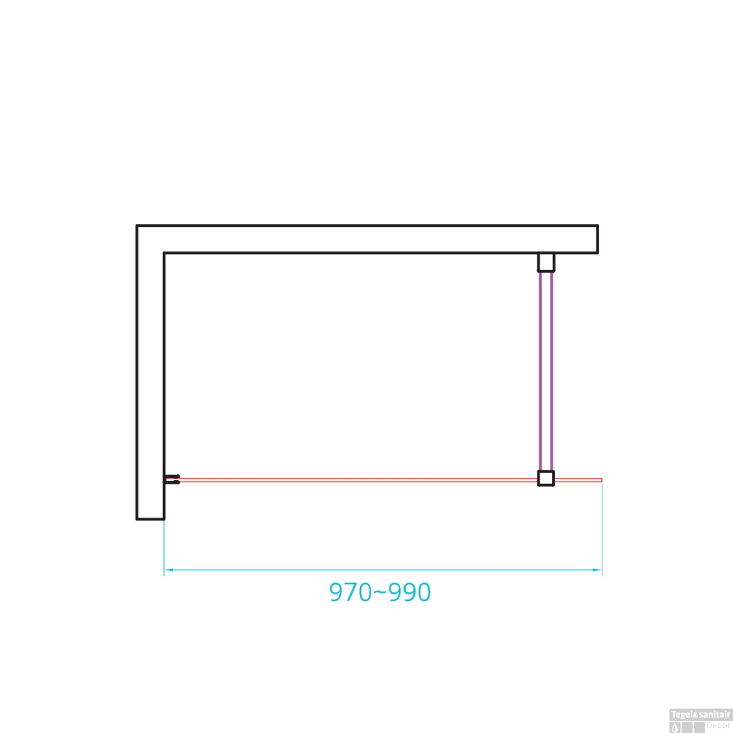 Inloopdouche Van Rijn ST01 Met Stabilisatiestang En Middenband 100x200 Cm 8 Mm Chroom - Afbeelding 2