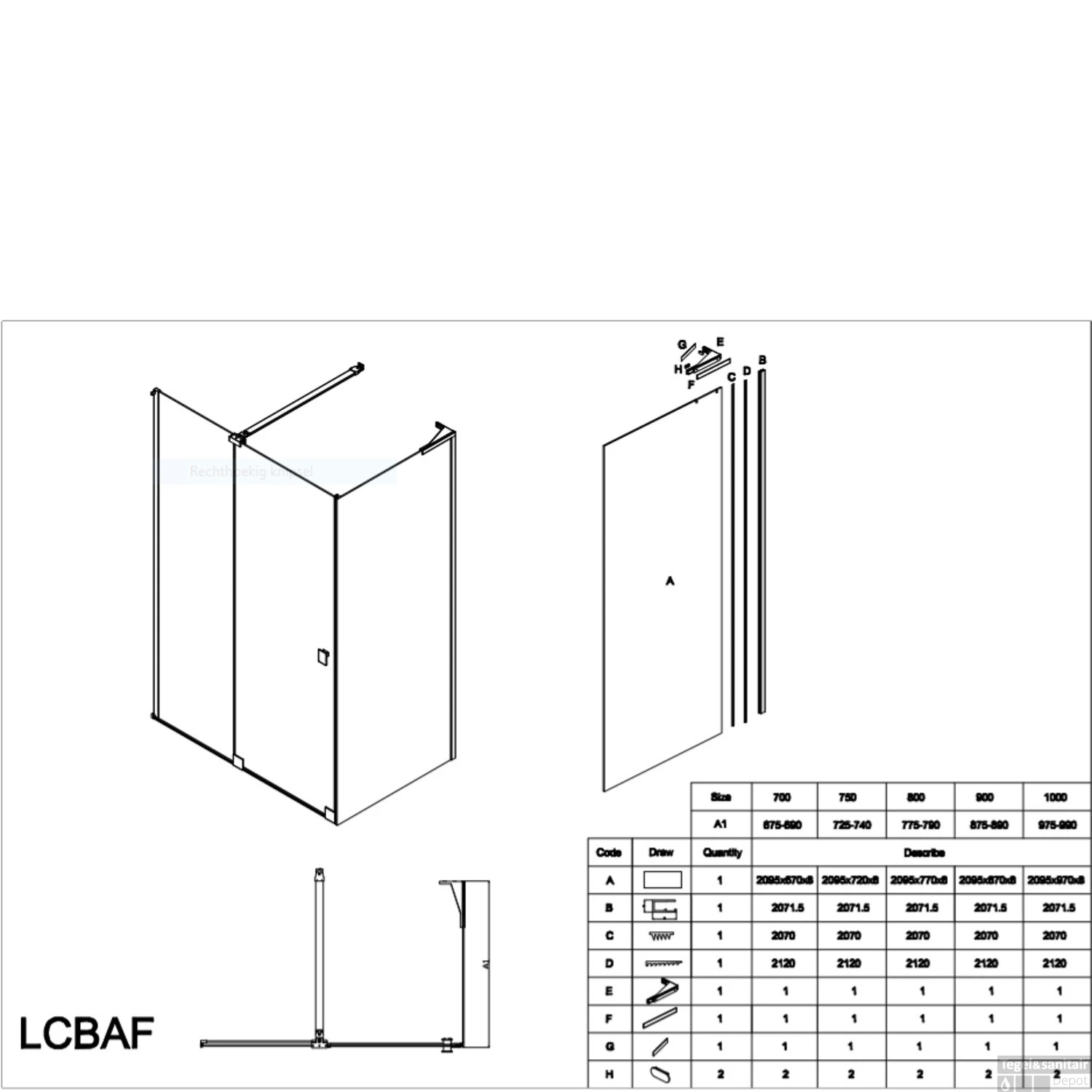 Douchecabine Lacus Capri 1 180 Cm Schuifdeur 8mm Nano Spiegelglas 4 Douchecabine Lacus Capri 1 180 Cm Schuifdeur 8mm Nano Spiegelglas - Afbeelding 2