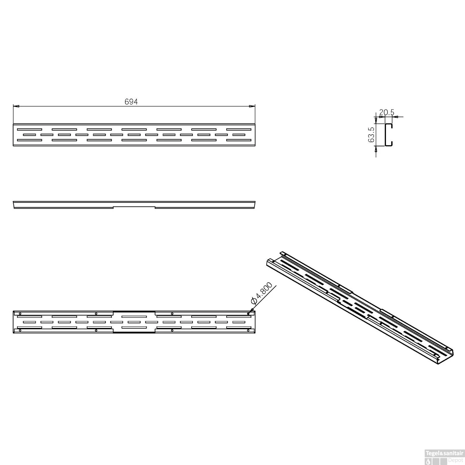 Los Standaard Rooster Wiesbaden Tbv 3e Gen Douchegoot 70cm Mat Zwart - Afbeelding 2