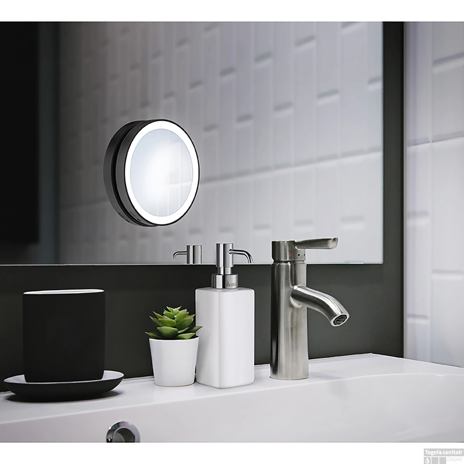 Make-up Spiegel LED Met Zuignappen Smedbo Ouline Lite 12x2 Mat Zwart